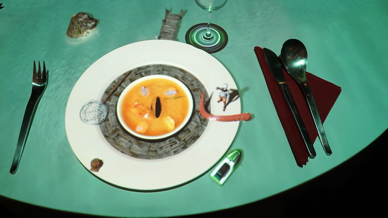 3D Projection mapping of Le Petit Chef, Miniature Chef creating french soup on table