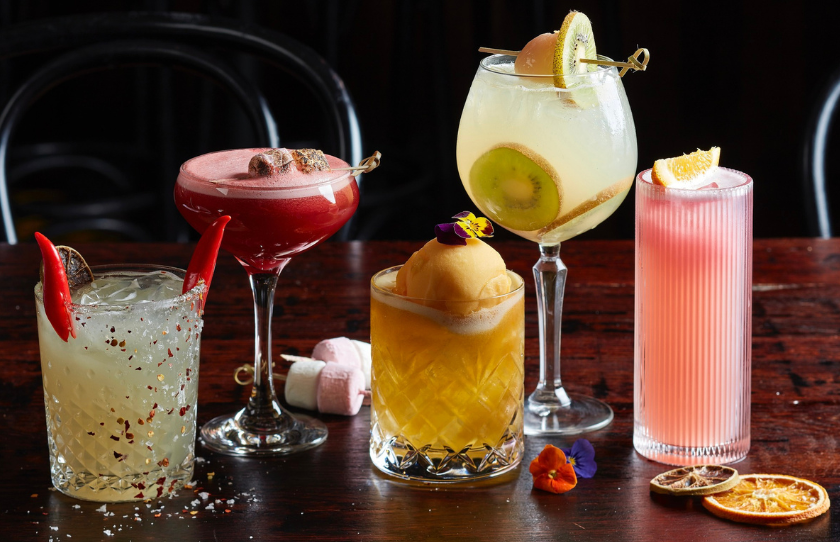 Different cocktails on the bar counter at Li'l Darlin Surry Hills